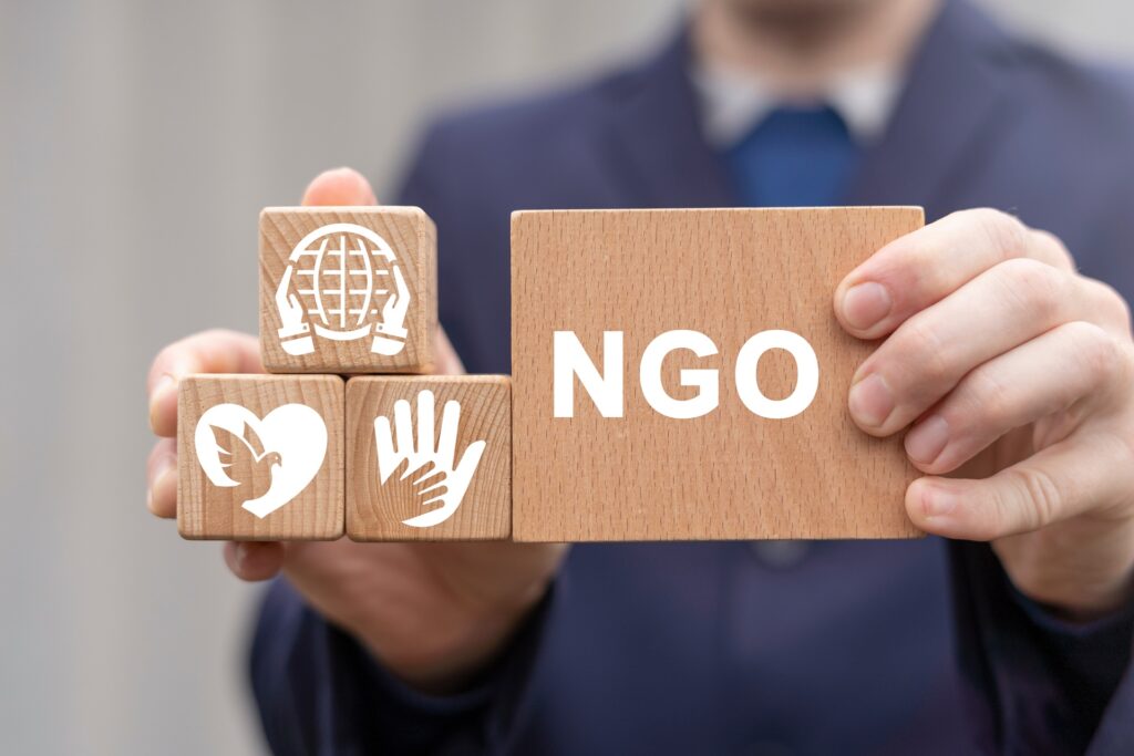 Bausteine mit NGO-Symbolik | Hilfsorganisation Schweiz